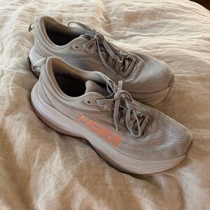 HOKA Women's Gray Running Shoes with Light Pink Logo